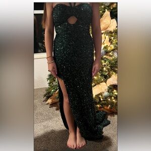 Sparkling Emerald Strapless Gown